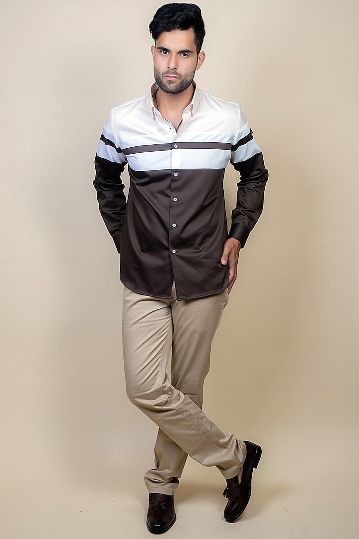Brown Cotton Shirt by Vavci