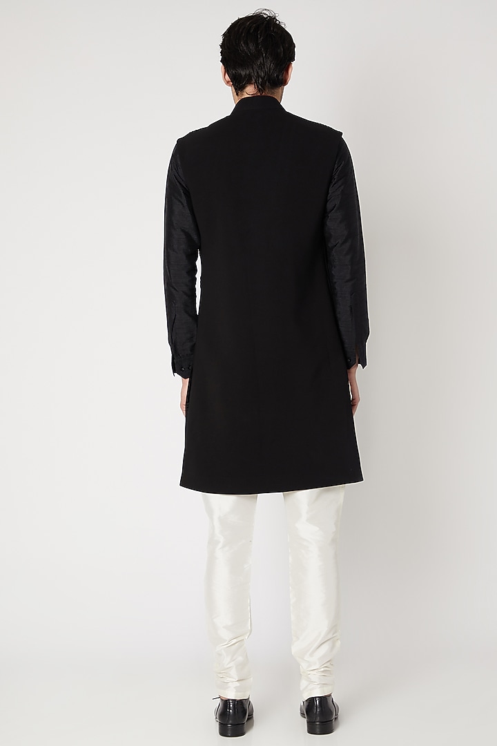 Black Printed Indo Western Wedding Sherwani Set by Vavci at Pernia's Pop Up Shop