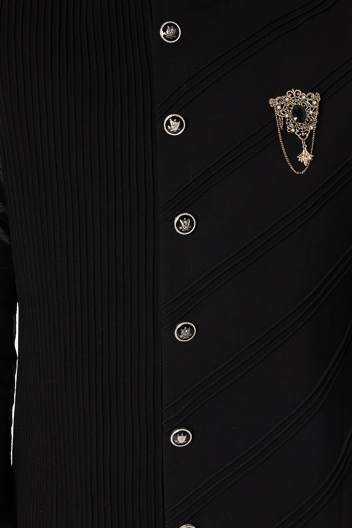 Black Printed Indo Western Wedding Sherwani Set by Vavci at Pernia's Pop Up Shop