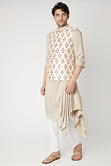 Off White Embroidered Nehru Jacket by Vavci