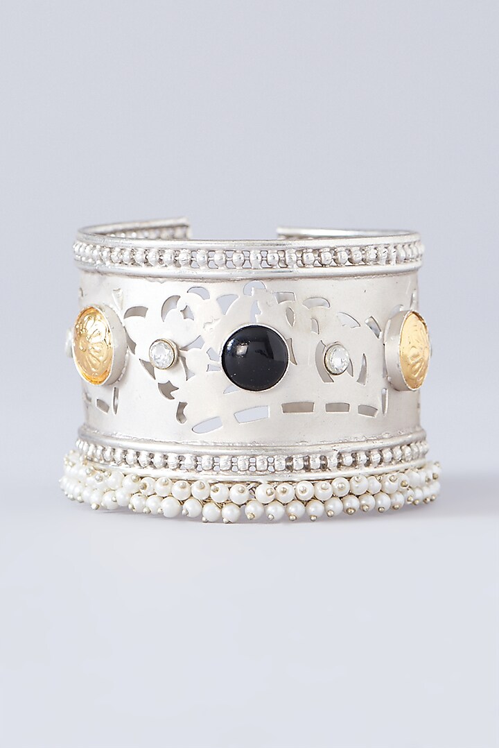 Gold Finish Multi-Colored Semi-Precious Stone Bangle by Velvetbox by Shweta at Pernia's Pop Up Shop