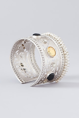 Gold Finish Multi-Colored Semi-Precious Stone Bangle by Velvetbox by Shweta