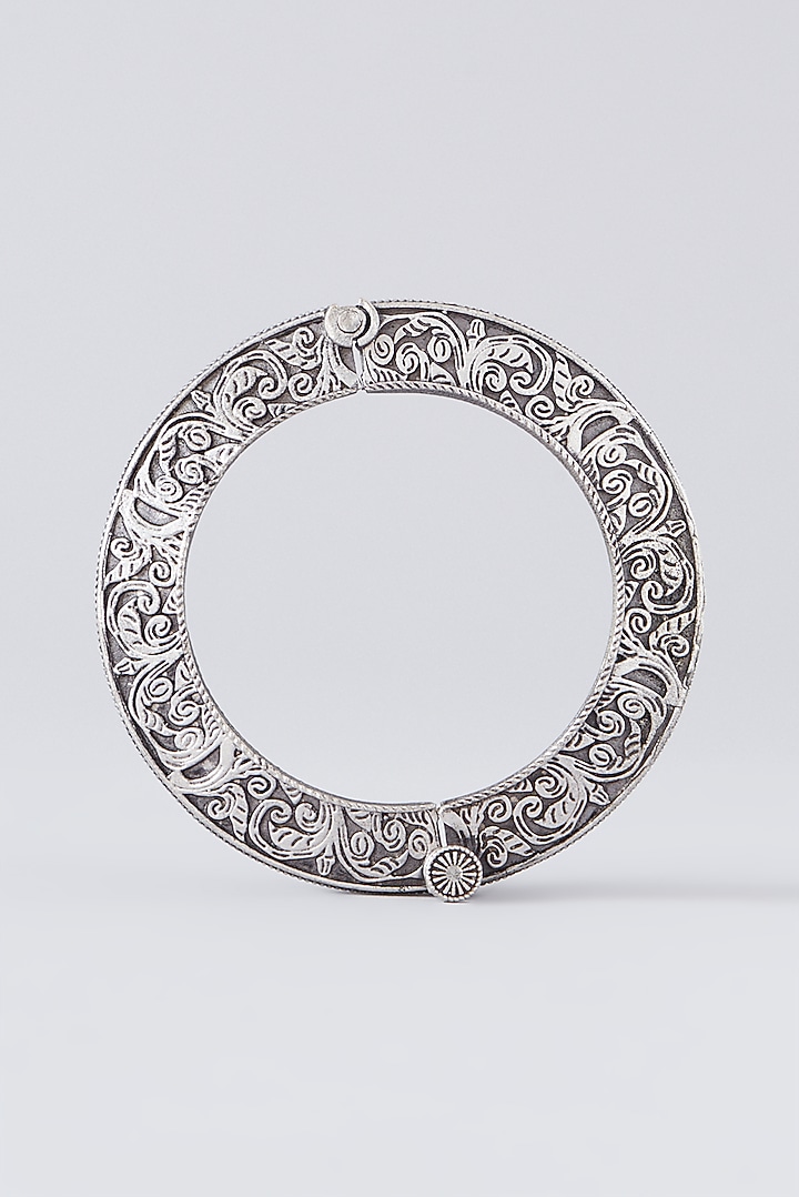 Silver Finish Semi-Precious Stone Bangles (Set Of 2) by Velvetbox by Shweta at Pernia's Pop Up Shop