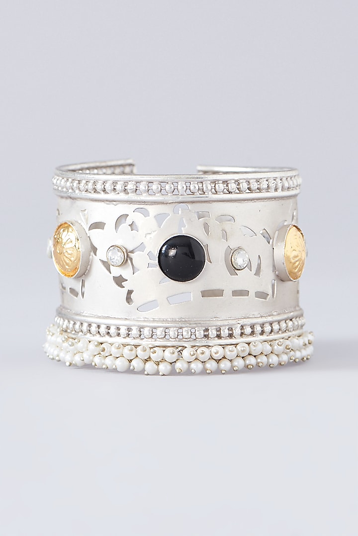 Silver Finish Multi-Colored Semi-Precious Stone Bangle by Velvetbox by Shweta at Pernia's Pop Up Shop