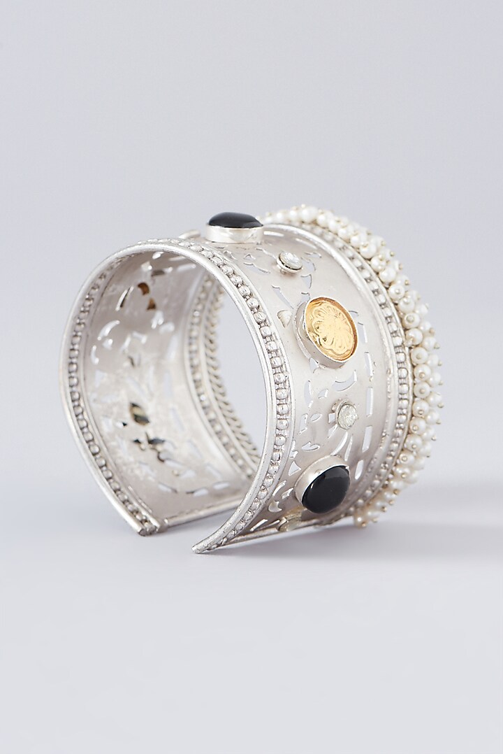 Silver Finish Multi-Colored Semi-Precious Stone Bangle by Velvetbox by Shweta at Pernia's Pop Up Shop