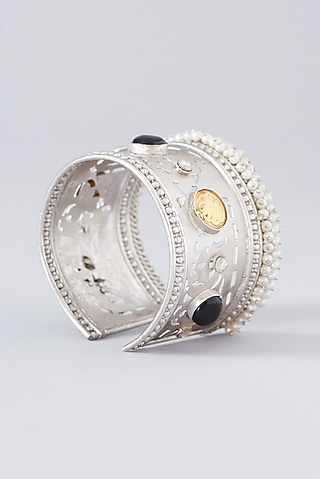 Silver Finish Multi-Colored Semi-Precious Stone Bangle by Velvetbox by Shweta