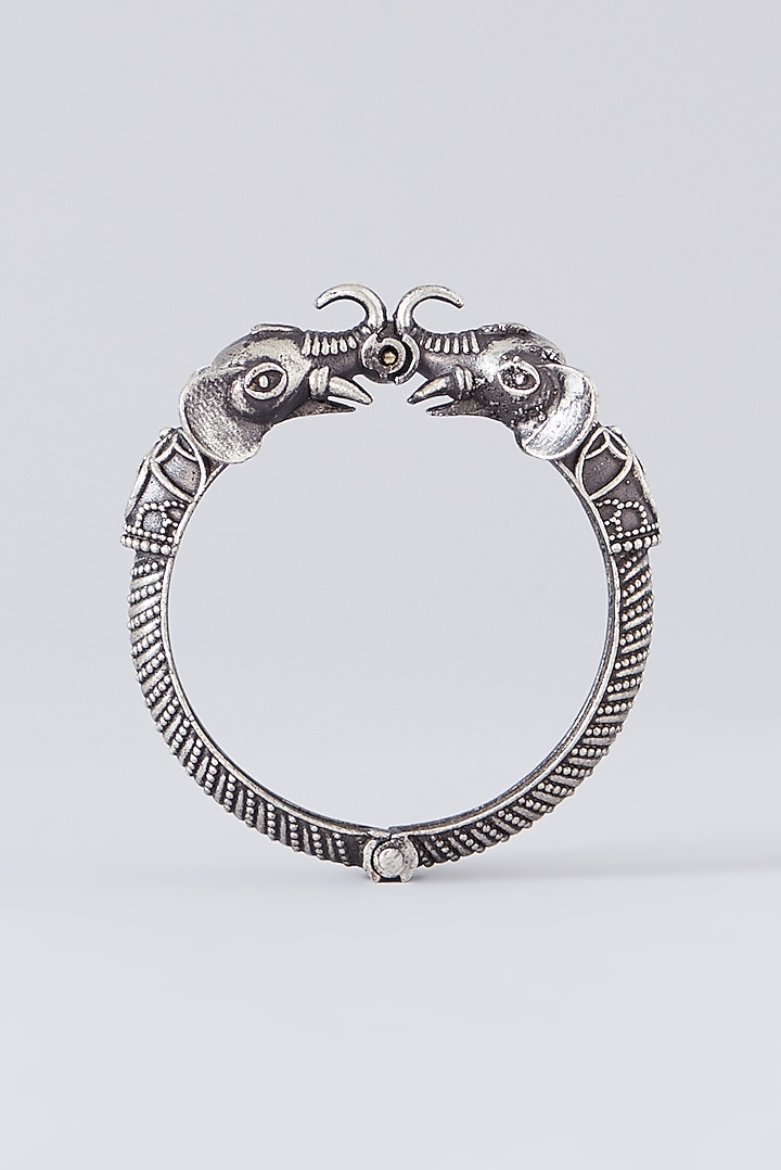 Silver Finish Semi-Precious Stone Bangles (Set Of 2) by Velvetbox by Shweta at Pernia's Pop Up Shop