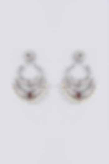 Oxidised Silver Finish Red Pachi Kundan Polki Dangler Earrings by Velvetbox by Shweta