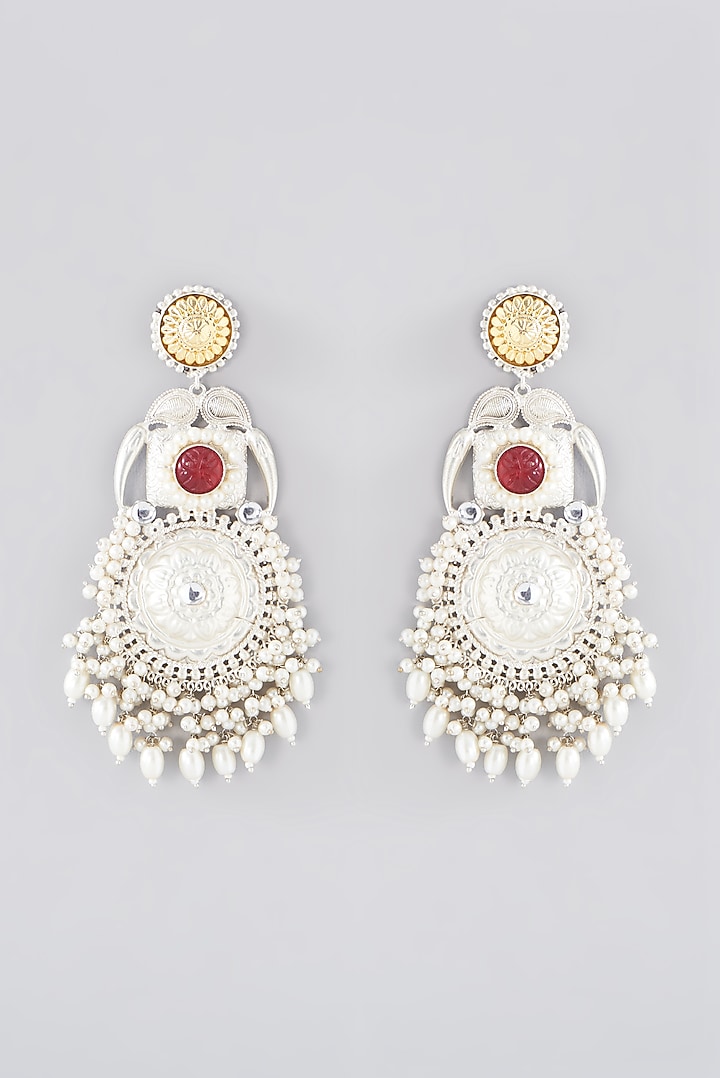 Oxidised Silver Finish Ruby & Pachi Kundan Polki Dangler Earrings by Velvetbox by Shweta at Pernia's Pop Up Shop