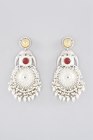 Oxidised Silver Finish Ruby & Pachi Kundan Polki Dangler Earrings by Velvetbox by Shweta