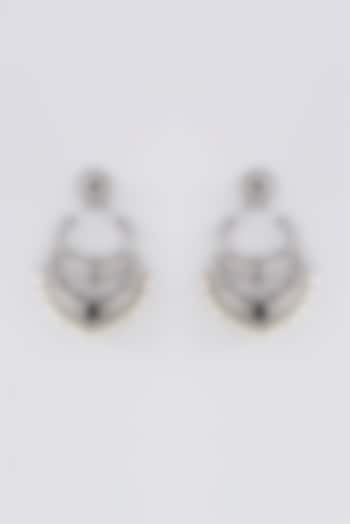 Oxidised Silver Finish Black Pachi Kundan Polki Chandbali Earrings by Velvetbox by Shweta