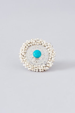 Silver Finish Sky Blue Semi-Precious Stone Ring by Velvetbox by Shweta