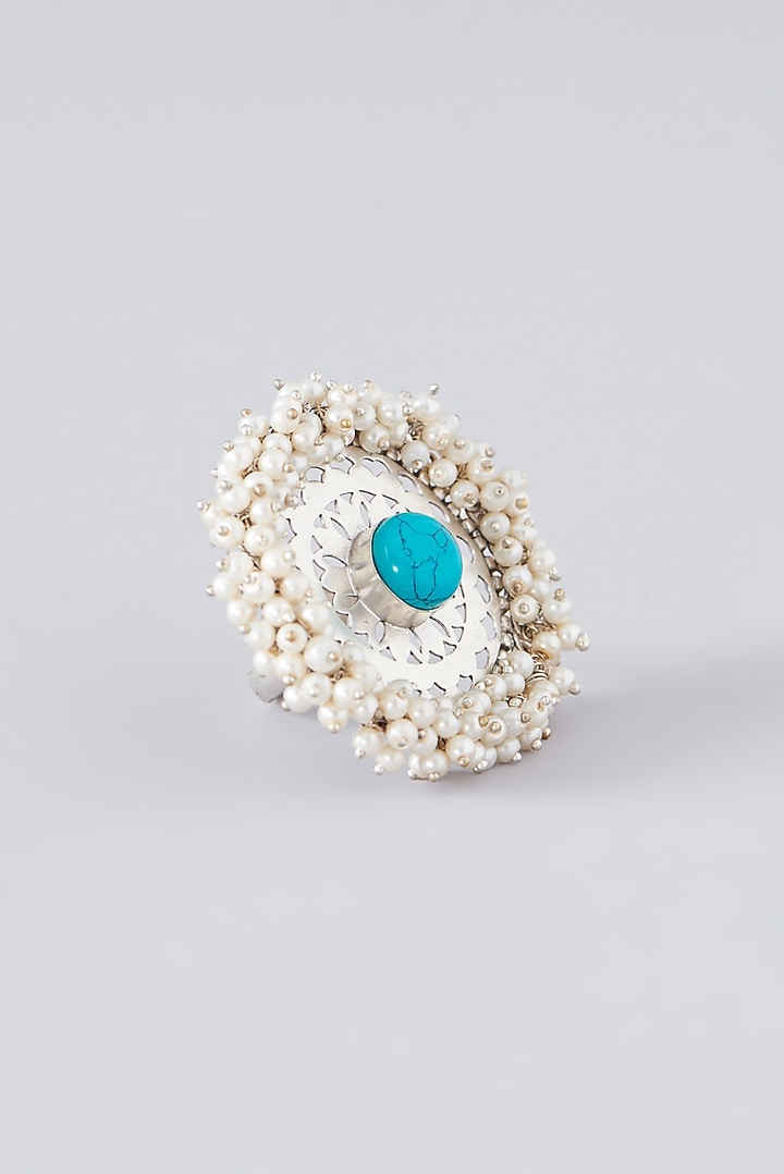 Silver Finish Sky Blue Semi-Precious Stone Ring by Velvetbox by Shweta at Pernia's Pop Up Shop