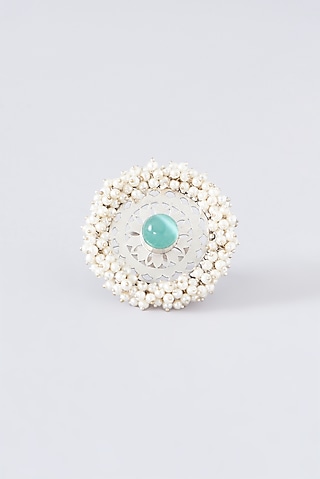 Silver Finish Sky Blue Semi-Precious Stone Ring by Velvetbox by Shweta