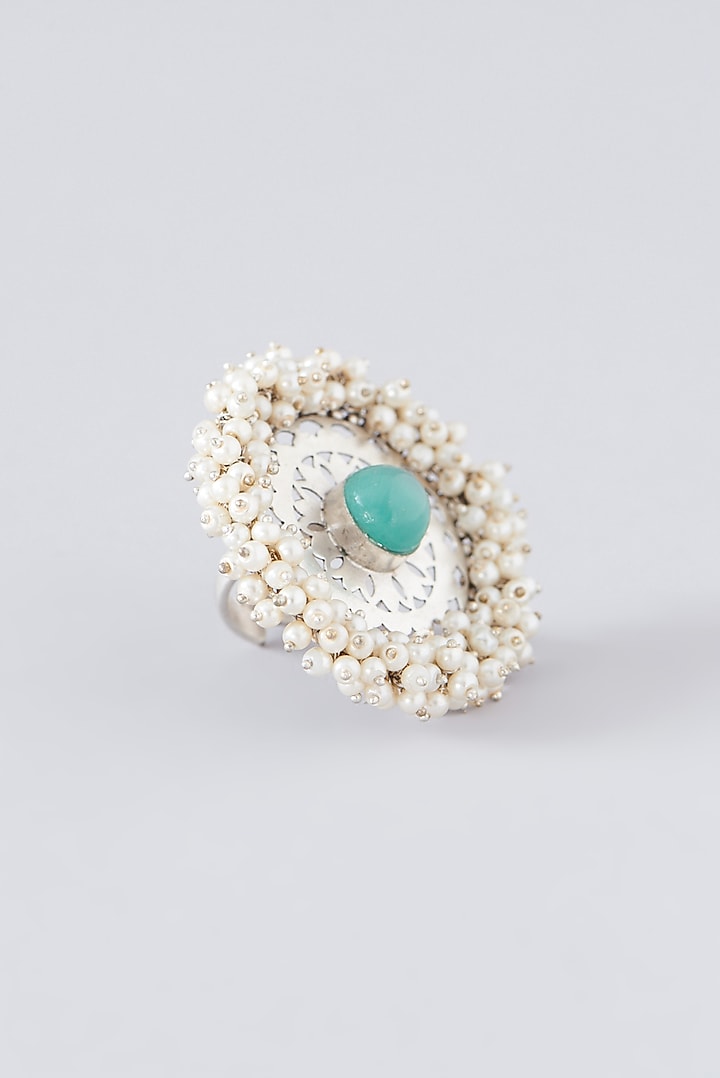 Silver Finish Sky Blue Semi-Precious Stone Ring by Velvetbox by Shweta at Pernia's Pop Up Shop