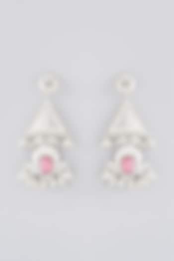 Oxidised Silver Finish Pink Pachi Kundan Polki Dangler Earrings by Velvetbox by Shweta at Pernia's Pop Up Shop