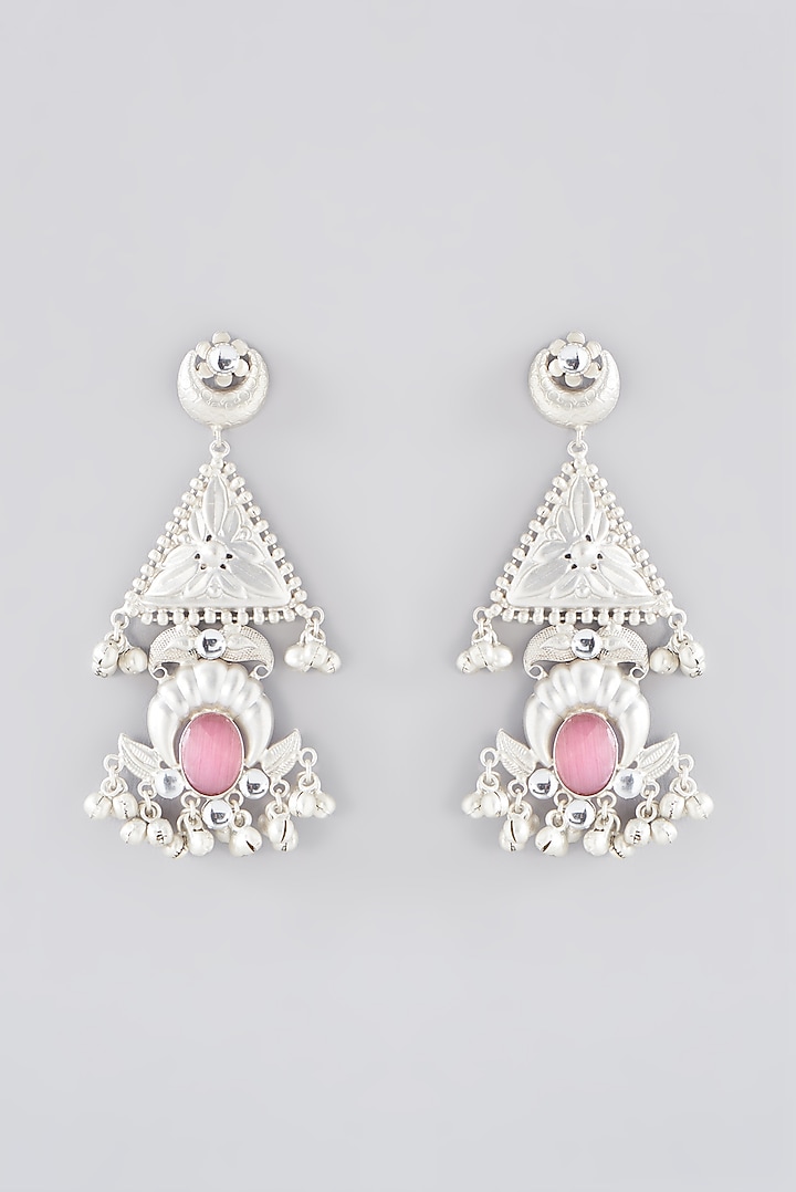 Oxidised Silver Finish Pink Pachi Kundan Polki Dangler Earrings by Velvetbox by Shweta at Pernia's Pop Up Shop