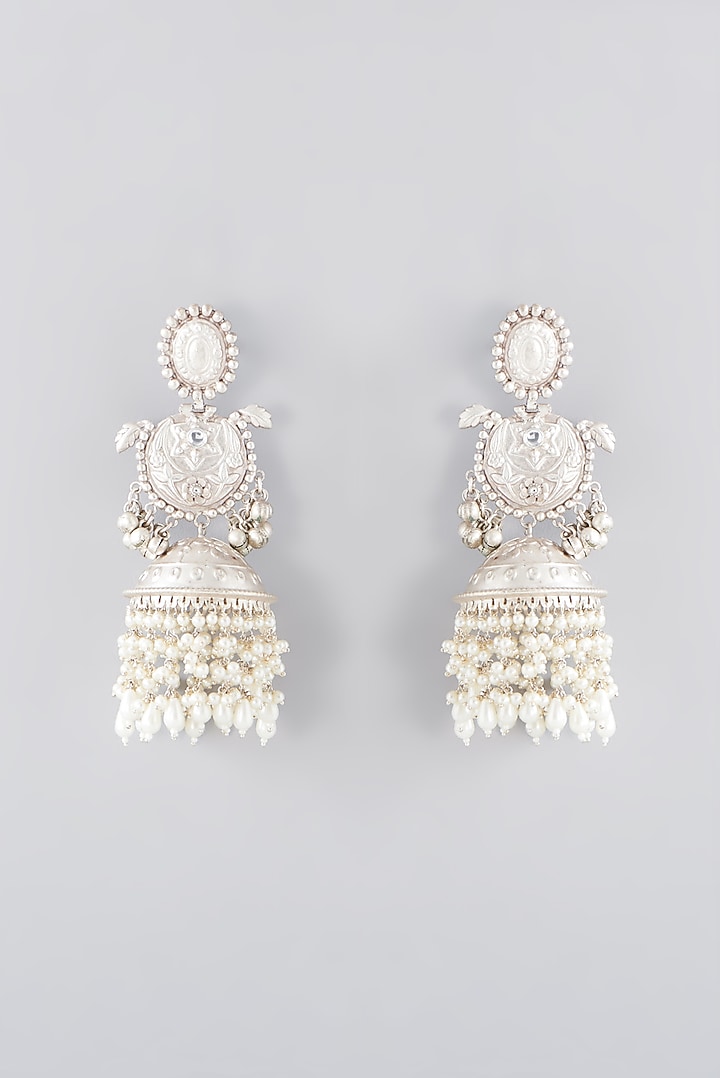 Oxidised Silver Finish Grey Pachi Kundan Polki Dangler Earrings by Velvetbox by Shweta at Pernia's Pop Up Shop