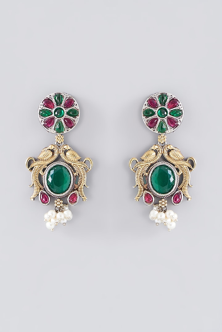Oxidised Silver Finish Multi-Colored Semi-Precious Stone & Kundan Polki Necklace Set In Sterling Silver by Velvetbox by Shweta at Pernia's Pop Up Shop