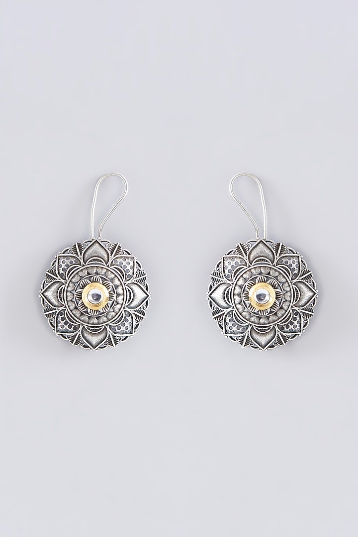 Oxidised Silver Finish Red Kundan Polki & Mirror Long Necklace Set by Velvetbox by Shweta at Pernia's Pop Up Shop