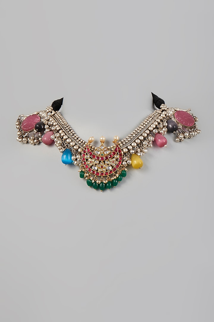 Oxidised Finish Semi-Precious Stone Necklace In Sterling Silver by Velvetbox by Shweta at Pernia's Pop Up Shop