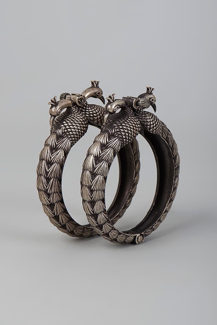 Oxidised Finish Semi-Precious Stone Bangles (Set of 2) by Velvetbox by Shweta at Pernia's Pop Up Shop