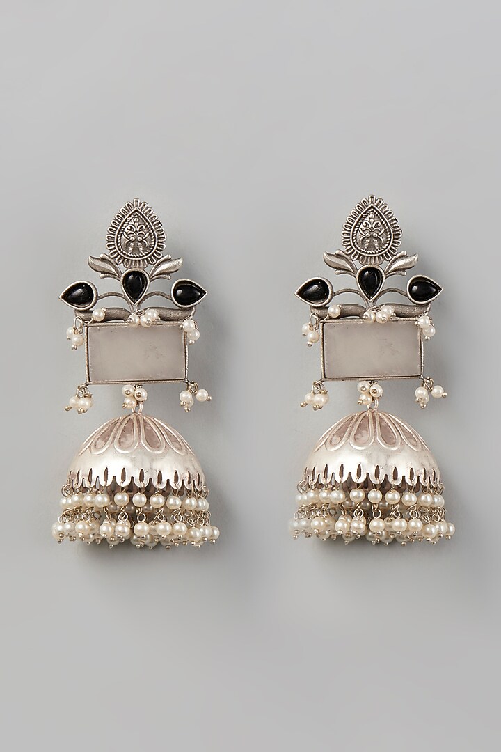 Oxidised Finish Pachi Kundan Jhumka Earrings by Velvetbox by Shweta at Pernia's Pop Up Shop