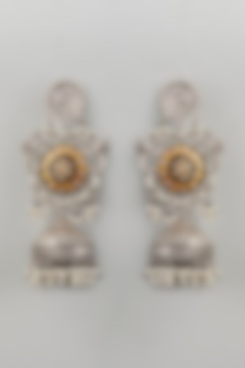 Oxidised Silver Finish jhumka Earrings With Pachi Kundan by Velvetbox by Shweta at Pernia's Pop Up Shop