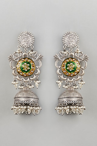 Oxidised Silver Finish jhumka Earrings by Velvetbox by Shweta