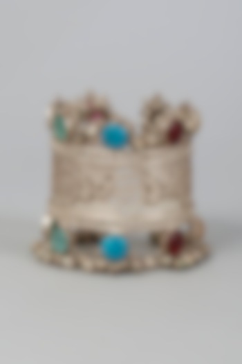 Silver Finish Bangle With Multi-Colored Stones by Velvetbox by Shweta at Pernia's Pop Up Shop