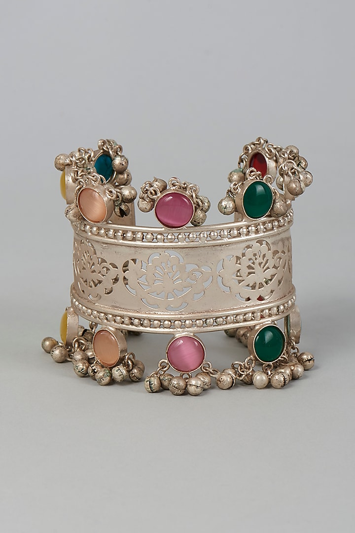 Silver Finish Multi-Colored Stones Bangle by Velvetbox by Shweta at Pernia's Pop Up Shop