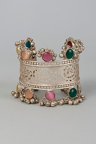 Silver Finish Multi-Colored Stones Bangle by Velvetbox by Shweta