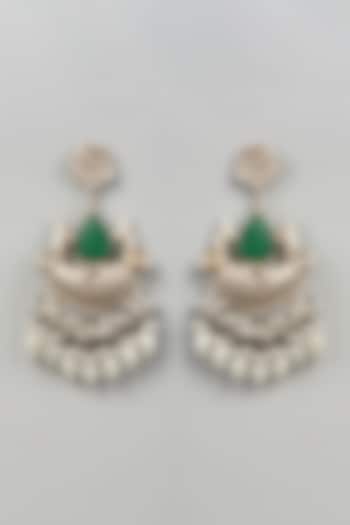 Oxidised Silver Finish Chandbali Earrings With Kundan by Velvetbox by Shweta