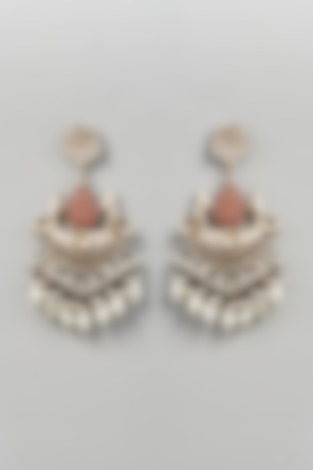 Oxidised Silver Finish Chandbali Earrings With Kundan & Pearls by Velvetbox by Shweta