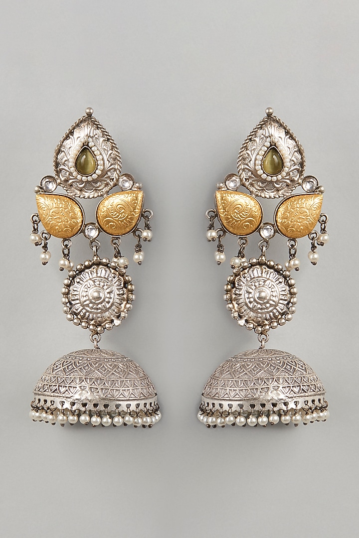 Oxidised Silver Finish Jhumka Earrings by Velvetbox by Shweta at Pernia's Pop Up Shop