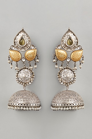 Oxidised Silver Finish Jhumka Earrings by Velvetbox by Shweta