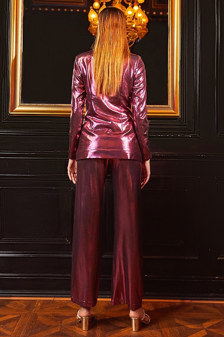 Metallic Pink Spandex Lycra Blazer Set by Suravika. S at Pernia's Pop Up Shop
