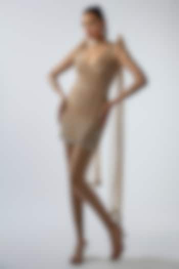 Beige French Tulle & Soft Tulle Embellished Kurta Set by Suravika. S at Pernia's Pop Up Shop