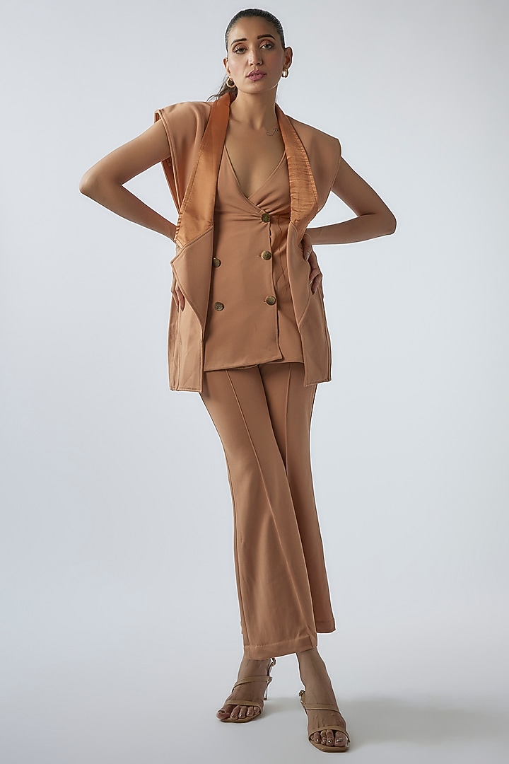 Caramel Nude Morgan Crepe & Spandex Jacket Set by Suravika. S at Pernia's Pop Up Shop