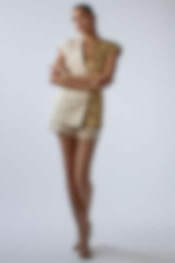 Gold Linen & Satin Co-Ord Set by Suravika. S at Pernia's Pop Up Shop