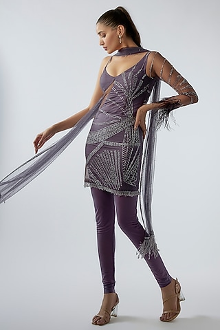 Purple French Tulle & Soft Tulle Kurta Set by Suravika. S