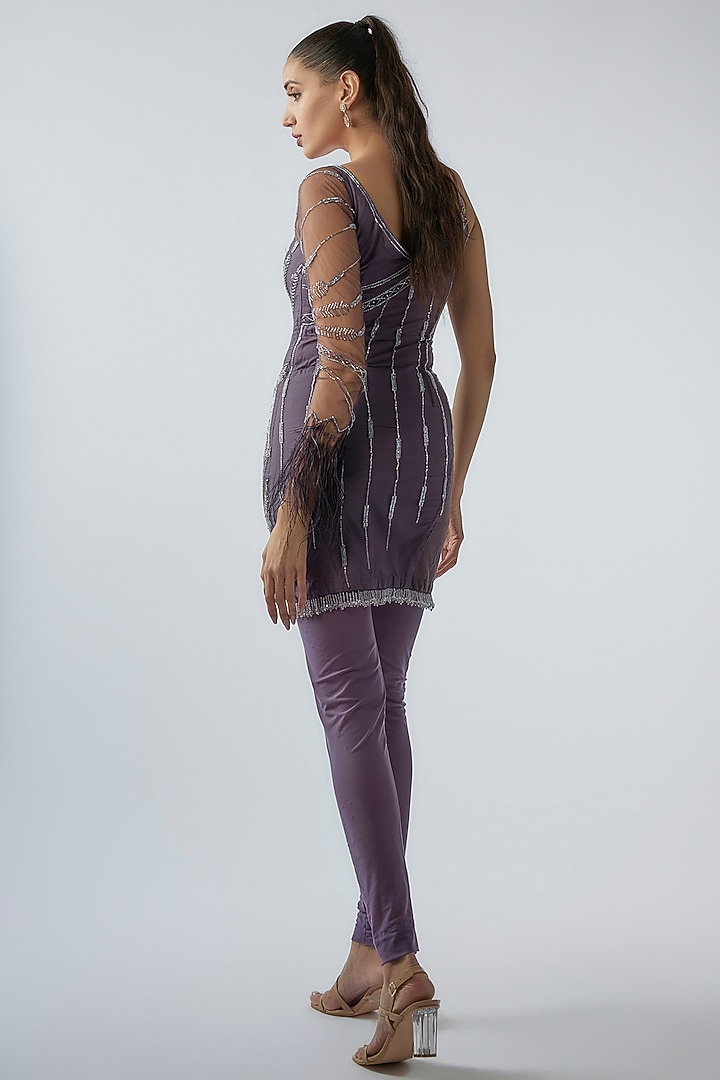 Purple French Tulle & Soft Tulle Kurta Set by Suravika. S at Pernia's Pop Up Shop
