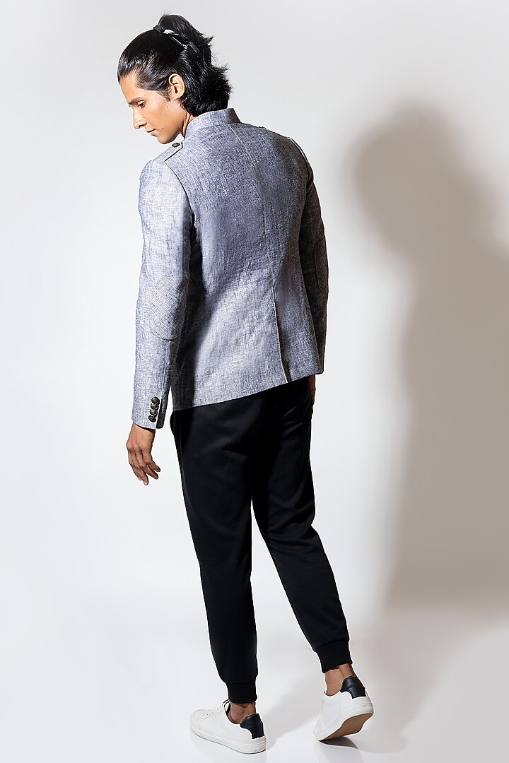 Grey Linen Wedding Bandhgala by Vivek Karunakaran at Pernia's Pop Up Shop