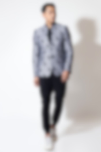 Grey Linen Printed Sports Jacket by Vivek Karunakaran at Pernia's Pop Up Shop