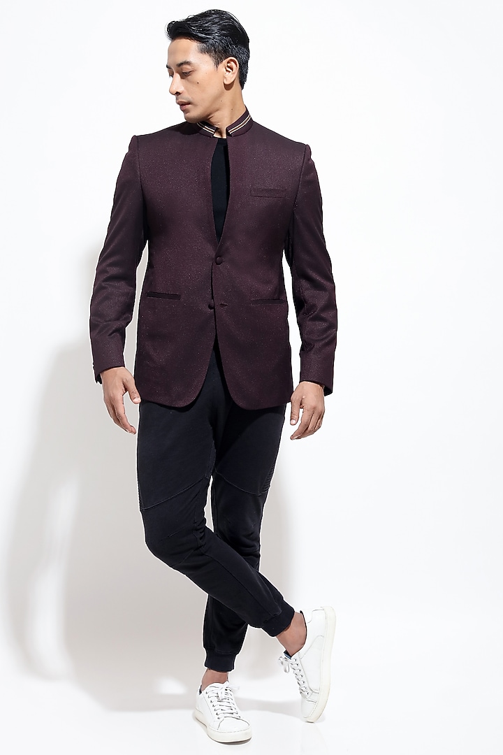 Burgundy Suiting Sports Jacket by Vivek Karunakaran at Pernia's Pop Up Shop