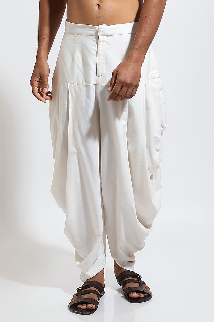 Ivory Cotton Silk Dhoti Pants by Vivek Karunakaran