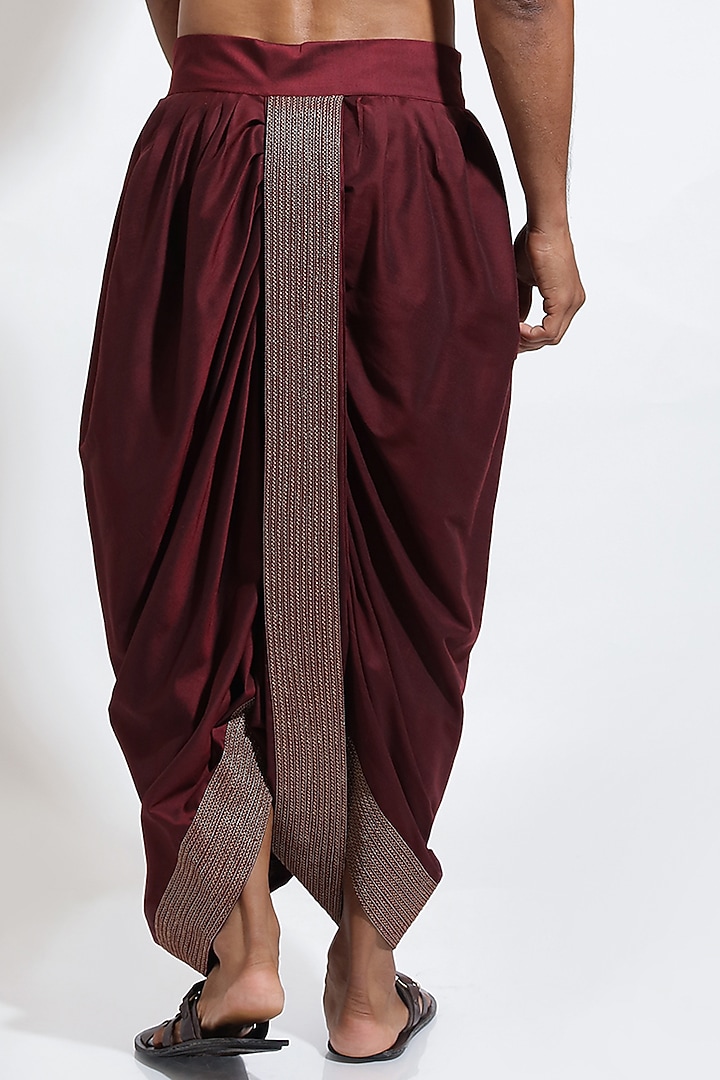 Red Cotton Silk Dhoti Pants by Vivek Karunakaran at Pernia's Pop Up Shop