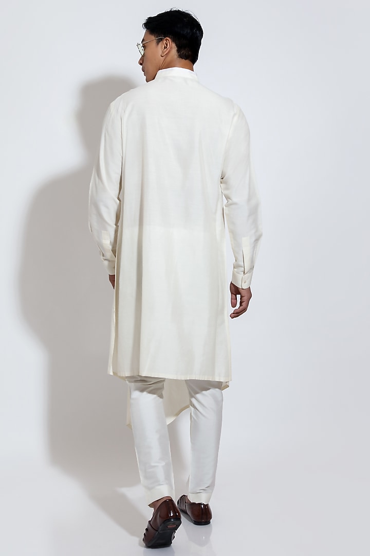 White Spun Cotton Asymmetric Kurta Set by Vivek Karunakaran at Pernia's Pop Up Shop