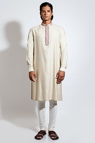 Light Beige Spun Cotton Kurta Set by Vivek Karunakaran