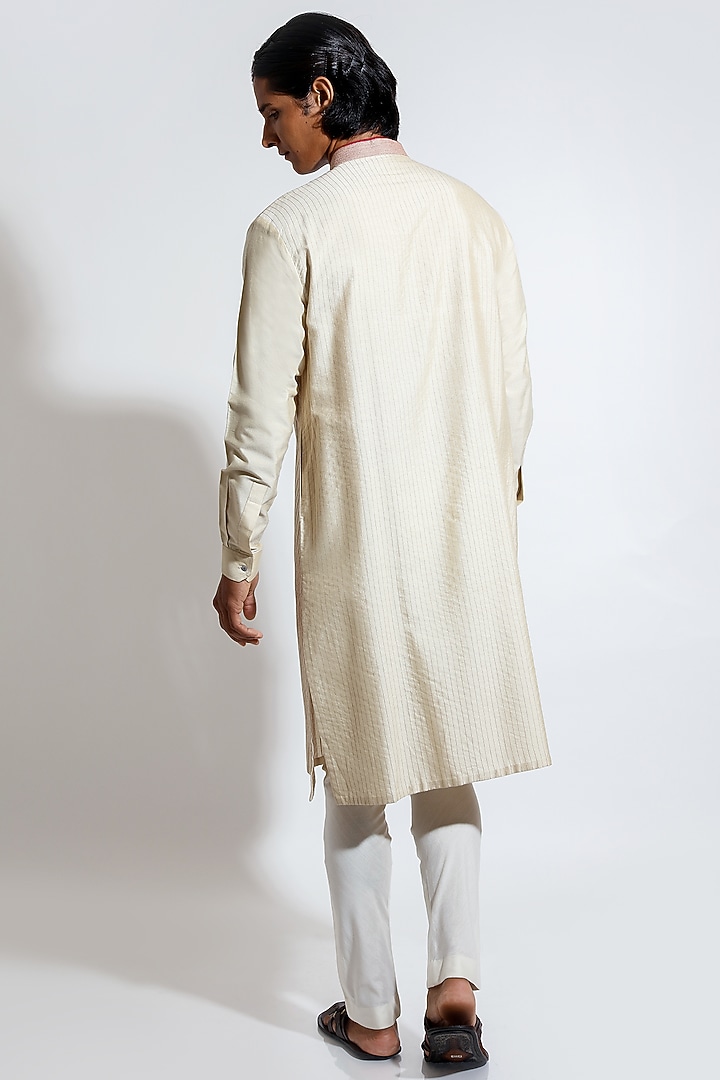Light Beige Spun Cotton Kurta Set by Vivek Karunakaran at Pernia's Pop Up Shop
